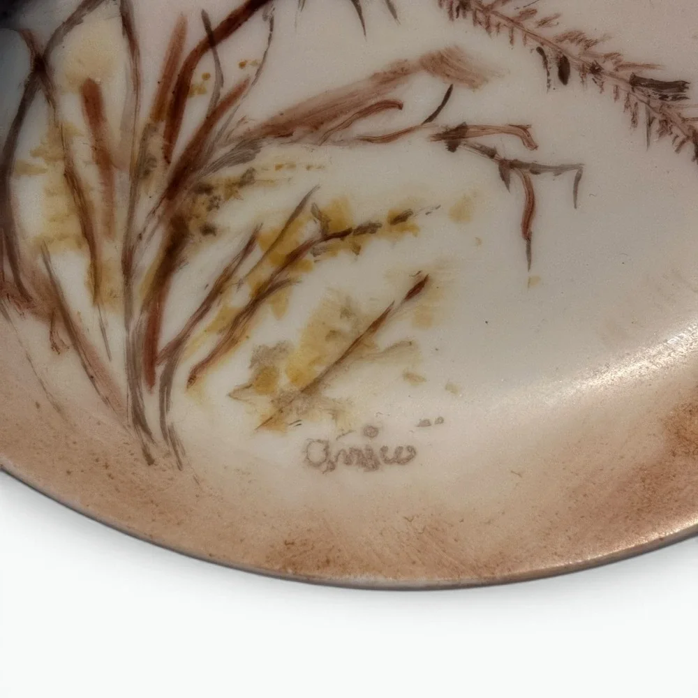 Vintage Hand Painted Bluebird Porcelain Trinket Dish Signed Cottagecore 5